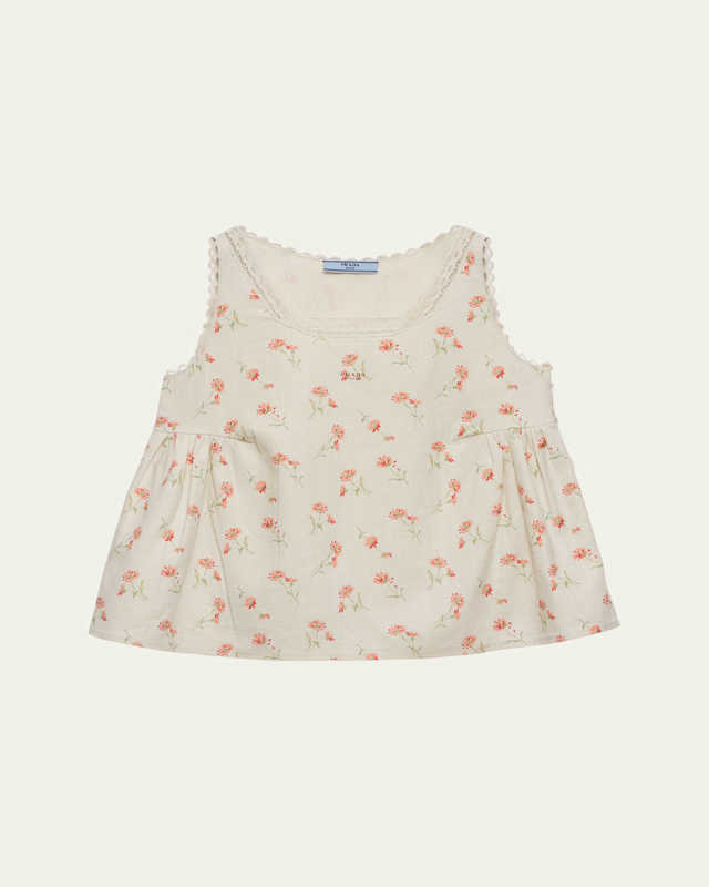 Lino Flower-Print Sleeveless Mini Babydoll Dress